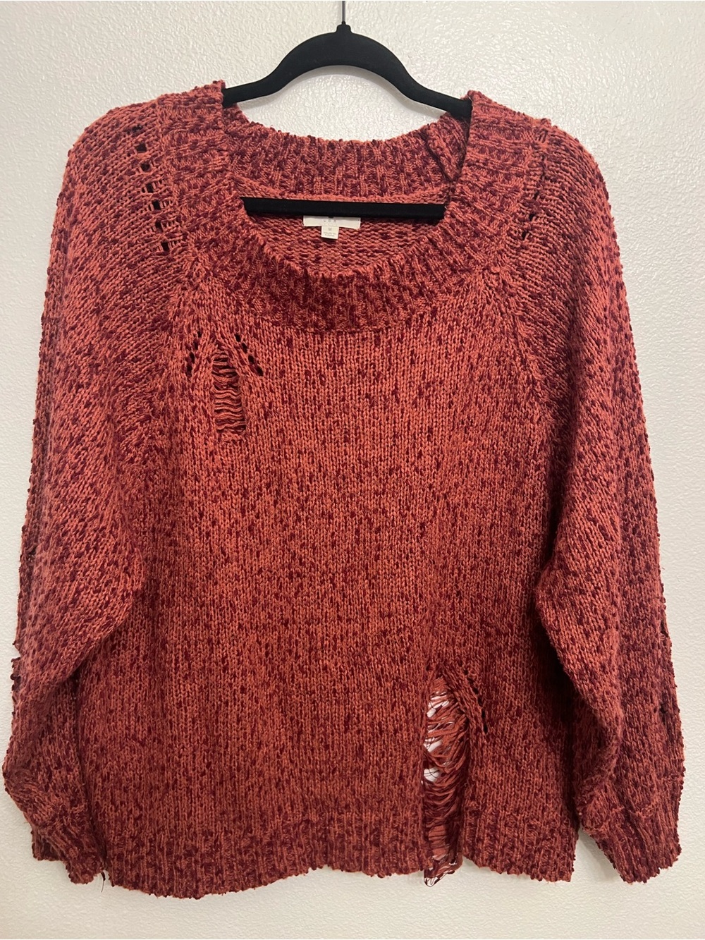 Umgee Distressed Chunky Knit Oversized Sweater - Burgundy (Medium) - Picture 2 of 9